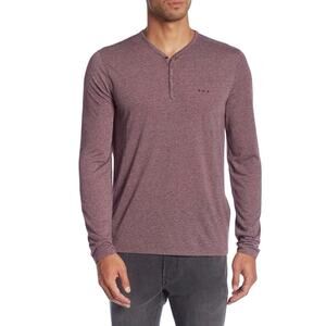 John Varvatos Star USA Long Sleeve Snap Button Henley Shirt Men's XL Maroon